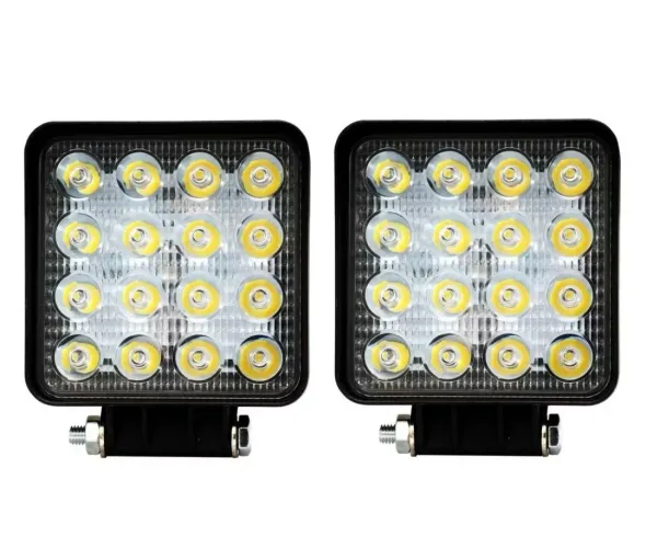 Kit 2 Farol De Milha Auxiliar 16 Leds 48w 12v/24v Quadrado Fino 6000k + suporte