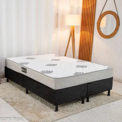 Box Casal Bipartida Suede + colchão!! L99m