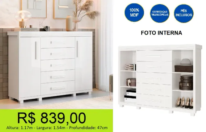 Comoda sapateira duas portas em MDF