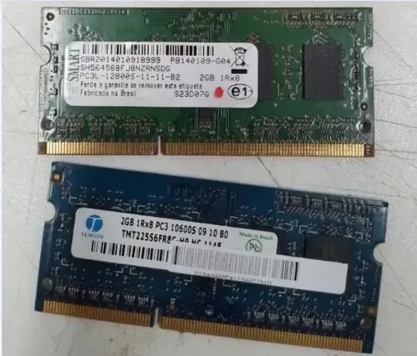 Lote com 2 Memórias RAM Notebook 2GB DDR3 Funcionando