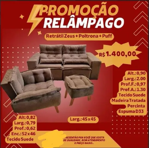 CONJUNTO SOFA COM POLTRONA E PUFF FRETE GRÁTIS 