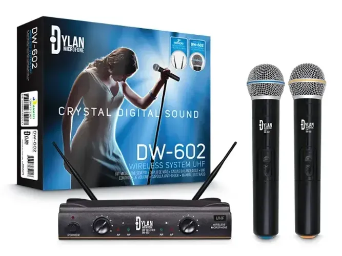 Microfone Dylan DW-602 UHF duplo de mão sem fio