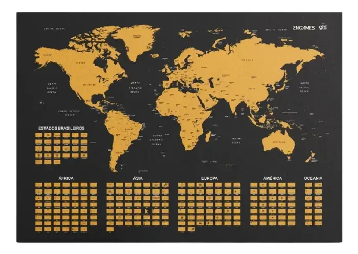 Mapa Mundi Interativo De Viagem Raspadinha Registrar Lugares Preto Dourado
