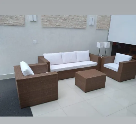 Móveis para piscina na fibra sintética, corda e Tricô Náutico 