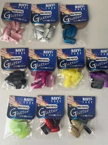 Unhas postiças com glitter / sem glitter e natural - várias cores