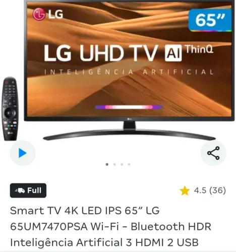 Suporte original para Smart TV 4K LED IPS 65? LG 65UM7470PSA 