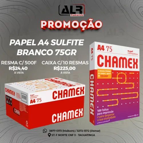 RESMA PAPEL SULFITE A4 CHAMEX PACOTE COM 500 FOLHAS (10 PACOTES)