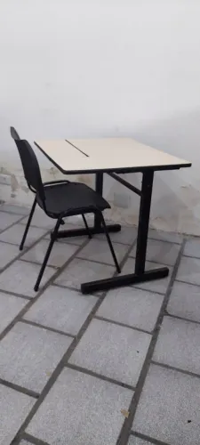 Kit Mesa Para Computador Com Nicho Para Teclado + Cadeira Em Polipropileno e Aço
