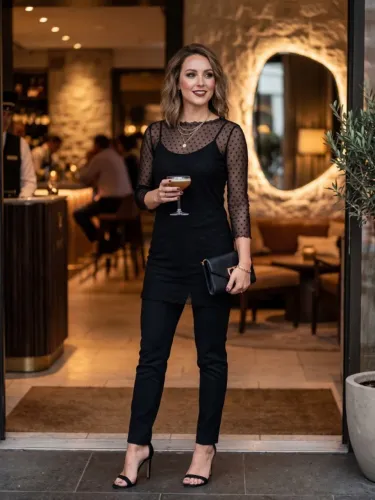 Blusa preta em tule e poá