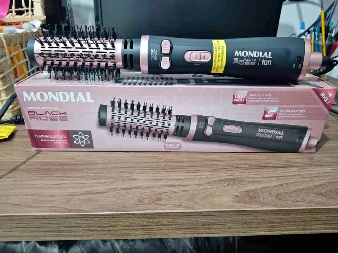 Escova Rotativa Mondial 3 Em 1 Seca Alisa Modela Bivolt Rosa