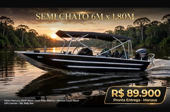 Lancha - Bote pesca alumínio motor novo com Jack Plate elétrico 