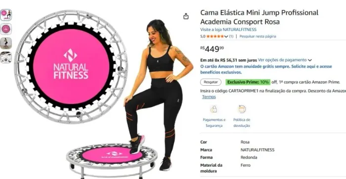 Cama Elástica Mini Jump Profissional Academia Consport Rosa