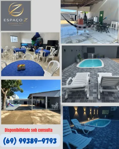 Clube com piscina e salão climatizado 