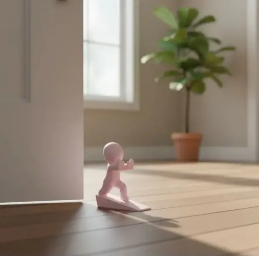 Trava porta rosa - Boneco segura porta rosa