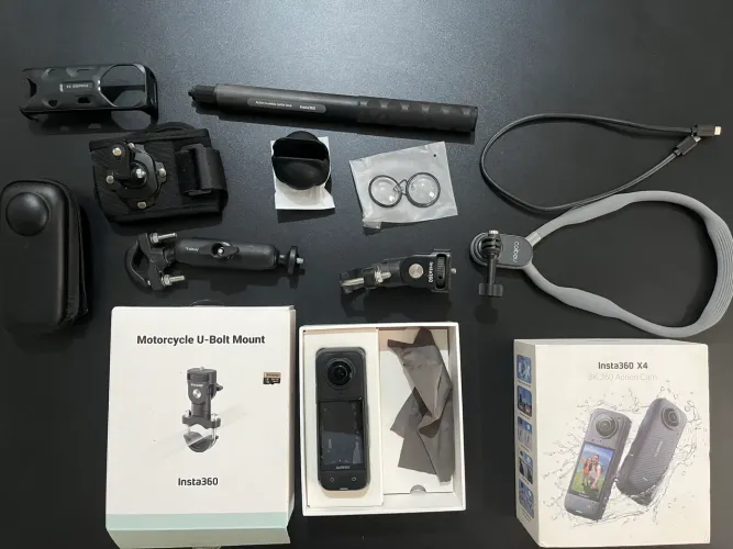 Insta360 X4, bastão invisível original 114cm, suportes, cartão de memória PRO 256 GB