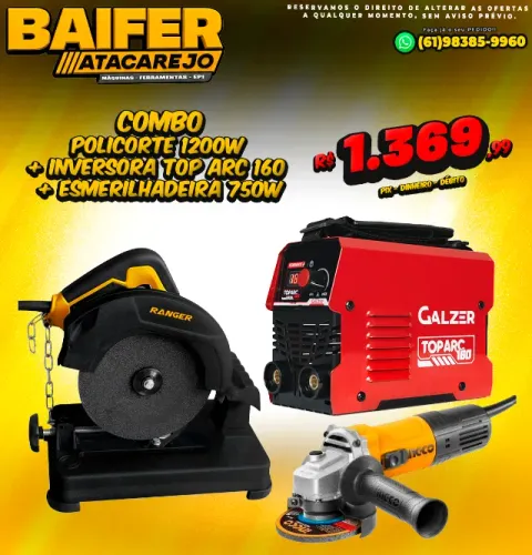 Combo Policorte 1200w + Inversora TOP ARC 160 + Esmerilhadeira 750w
