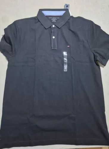Tommy Hilfiger Polo Masculina Preta - Regular Fit - Tamanho XL - Original e Nova