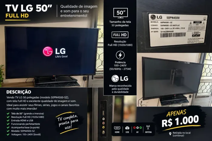 TV LG 50 Polegadas HD - Tela Grande