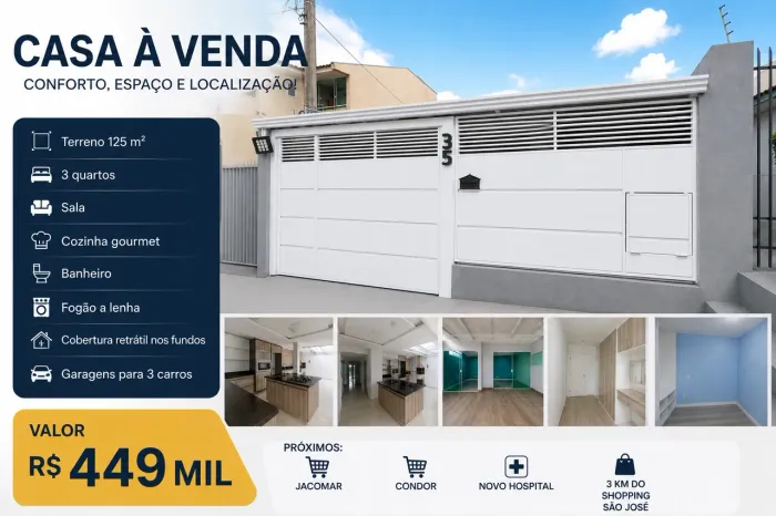 CASA À VENDA EM SÃO JOSÉ DOS PINHAIS - 3 QUARTOS | ESPAÇO GOURMET | 3 VAGAS