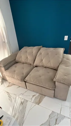Sofá Retrátil Premium 1,90m Impermeabilizado Bege 