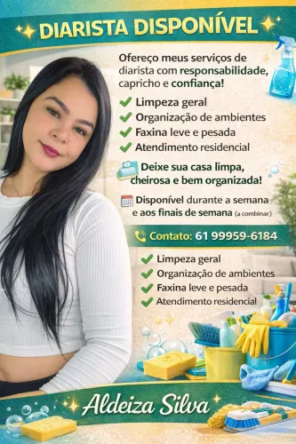 Ofereço meus serviços de diarista com responsabilidade, capricho e confiança!