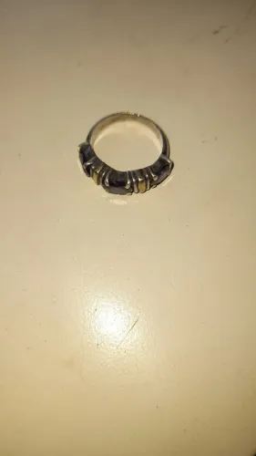 Anel de prata e ouro 18k com 3 pedras de ametista trabalhado, raro $1,200