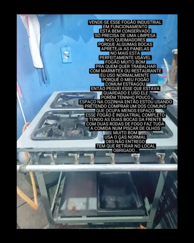 VENDE-SE FOGÃO INDÚSTRIAL QUATRO BOCAS