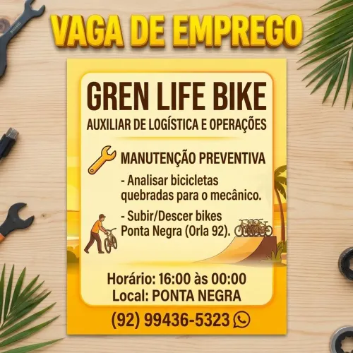 Vaga de Emprego: Auxiliar de Operações / Logística de Bicicletas (Ponta Negra