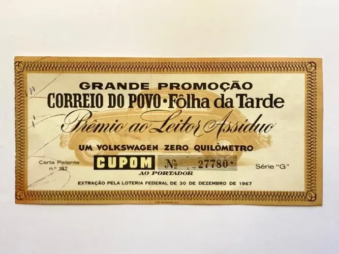 Volkswagen Cupom antigo Promoção Fusca 1967