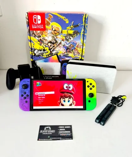 Nintendo Switch OLED Edição Splatoon COMPLETO! (Aceito Cartão)