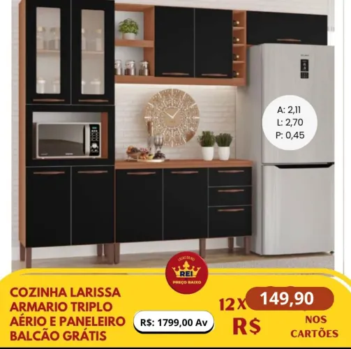 PROMOÇÃO URGENTE - Armário 100% MDF Cozinha GIGANTE Larissa Preto apenas 12x de R$149,90