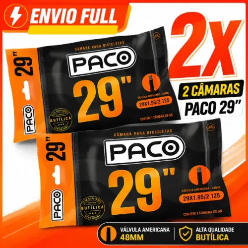 Kit 2 Câmara de Ar Paco MTB Bicicleta Aro 26/29 Bico Grosso 48mm Valvula Americana