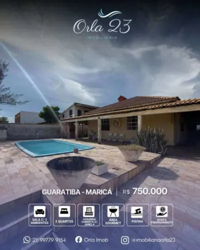 GUARATIBA, ORLA 23 IMOBILIÁRIA VENDE! EXCELENTE CASA COM 2 QUARTOS EM MARICÁ.