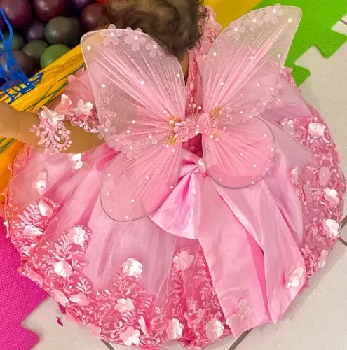 Vestido infantil jardim das borboletas luxo