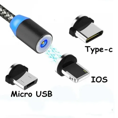 Cabo Magnético - Carregamento 3 Em 1 (Micro Usb, Type C, iPhone)