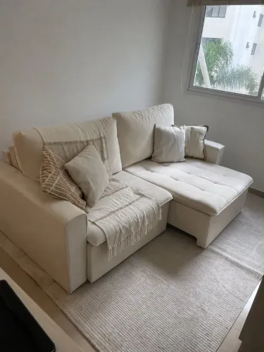Sofá retrátil suede bege, extensível,