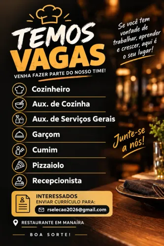 VAGAS RESTAURANTE EM MANAIRA