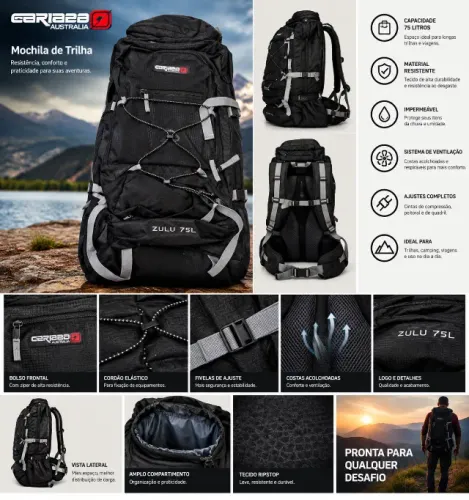 Mochila Cargueira Caribee Zulu 75L - Nunca Usada