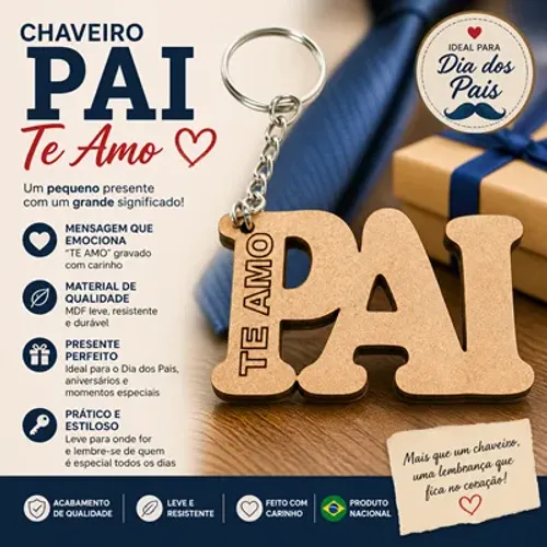 20 Chaveiros Pai Te Amo MDF Presente Dia dos Pais Criativo Barato
