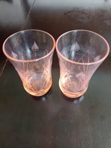 Conjunto 2 copos cristal lapidado rosé
