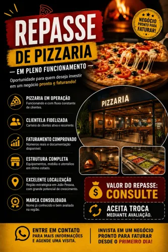 ? REPASSE DE PIZZARIA EM JOÃO PESSOA - OPORTUNIDADE ÚNICA! ?
