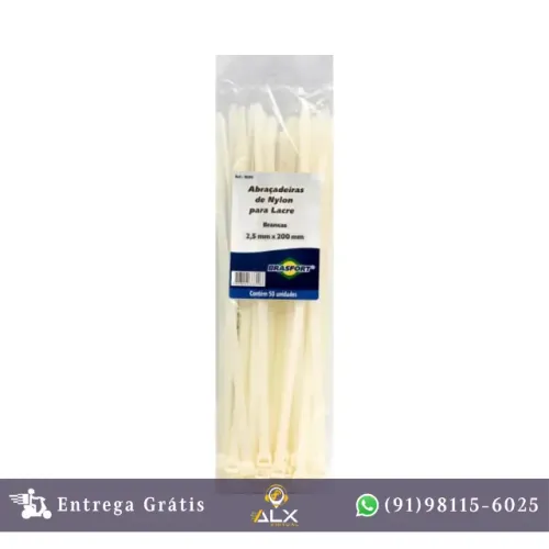 Abraçadeira Nylon 2,5x200mm 100 unid Branca Brasfort *ENTREGA GRÁTIS*