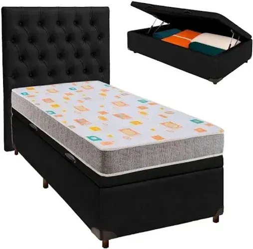 kit cama baú na cor preta + colchão espuma d20