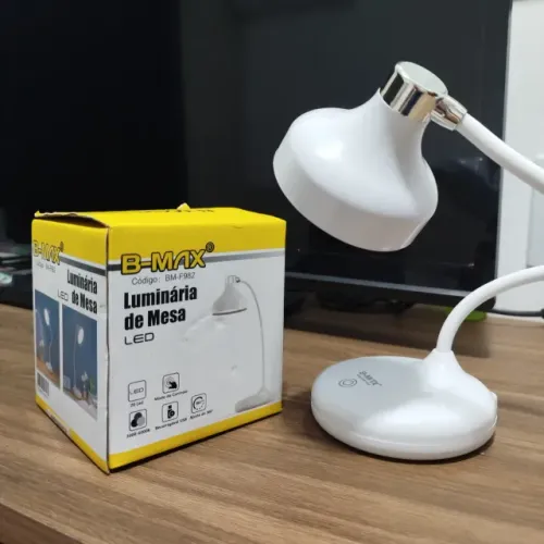 Luminária de Mesa LED B-MAX Recarregável | 3 Tons de Luz | Touch