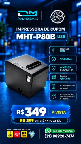 Impressora Térmica de Cupom MHT80 - 06 meses de Garantia - Instalação Inclusa