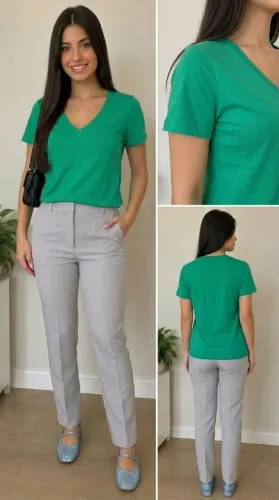 Blusa Basic ZARA verde M