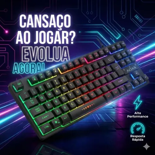 Teclado Gamer QWERTY US Preto RGB M-880 Semi Mecânico Alta Performance