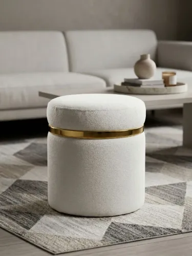 Puff Decorativo Boucle com Arco Dourado