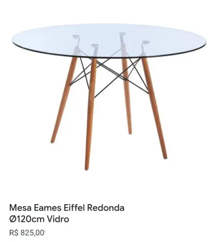 Mesa Eames tampo de vidro temperado 120cm
