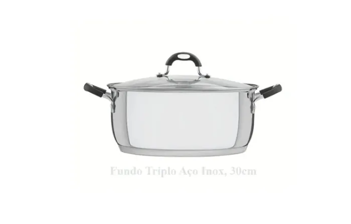 Panela Caçarola Tramontina Solar Aço Inox Fundo Triplo, Tampa de Vidro, Pegadores Silicone